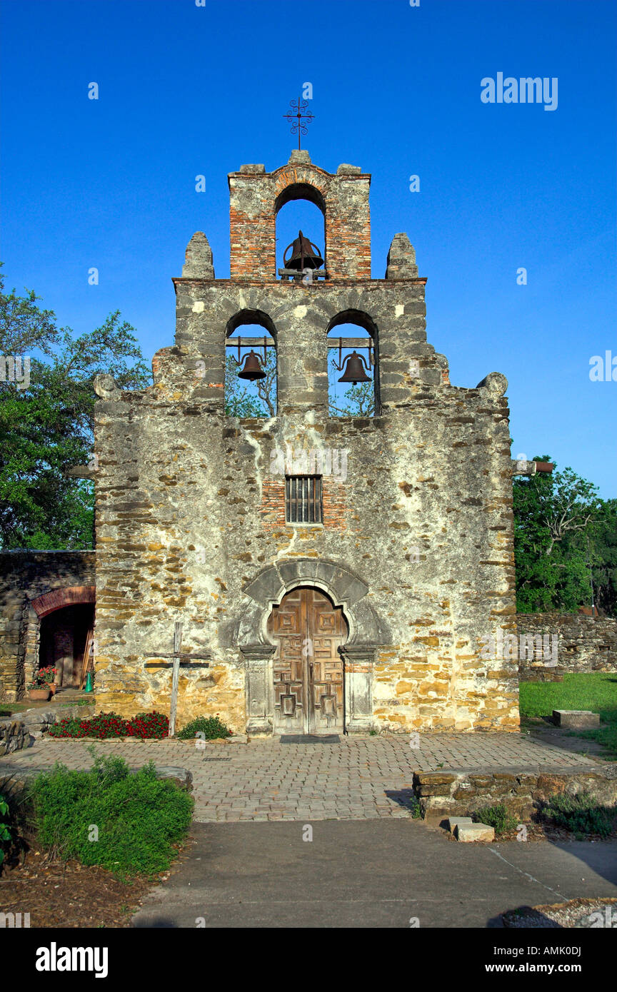 The historic Spanish Mission San Francisco de la Espada buildings in San Antonio Texas USA Stock Photo