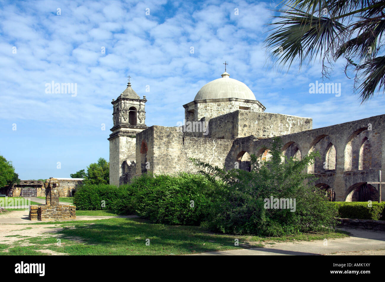 The historic Mission San Jose y San Miguel de Aguayo in San Antonio Texas USA Stock Photo
