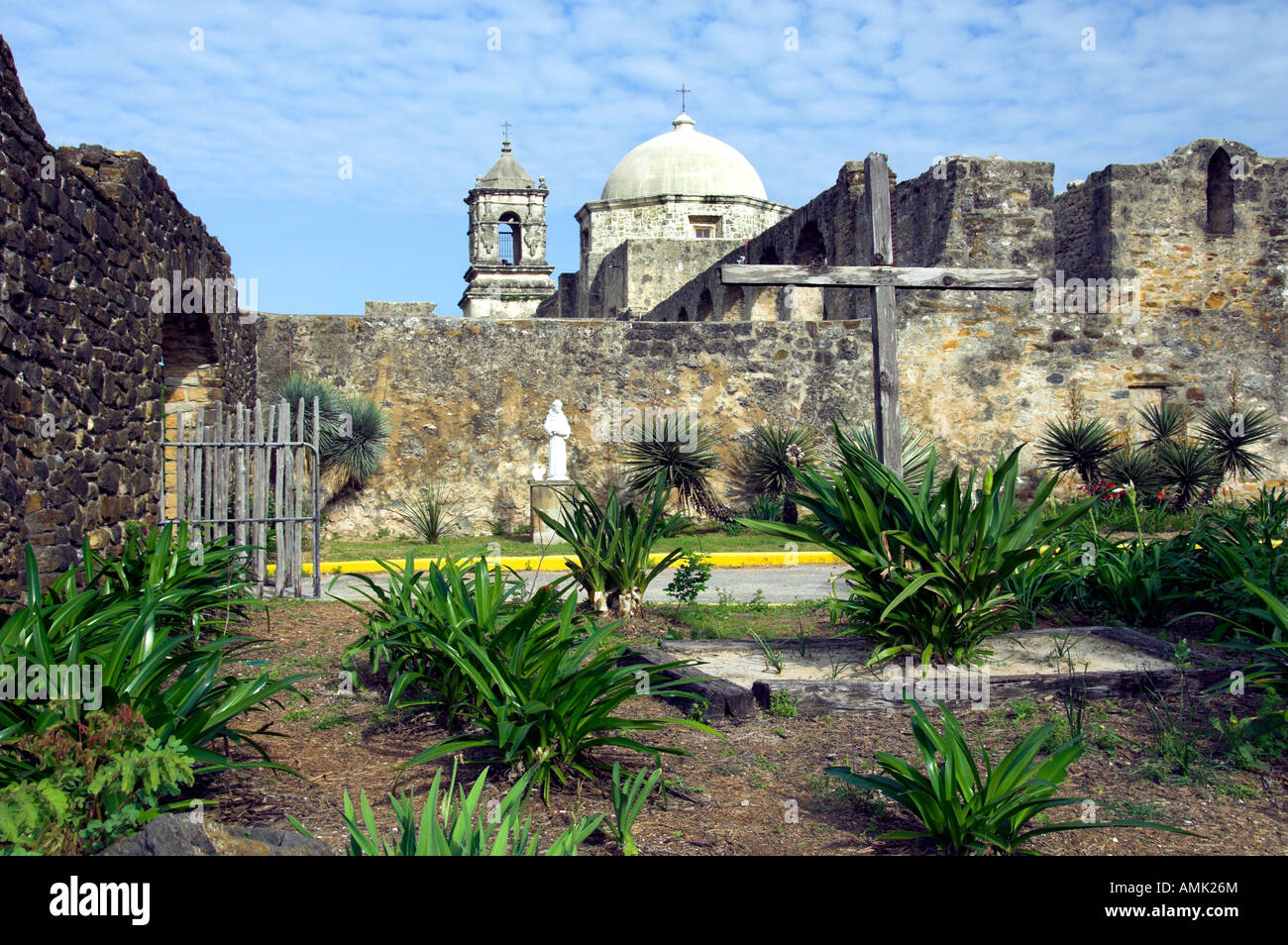 The historic Mission San Jose y San Miguel de Aguayo in San Antonio Texas USA Stock Photo