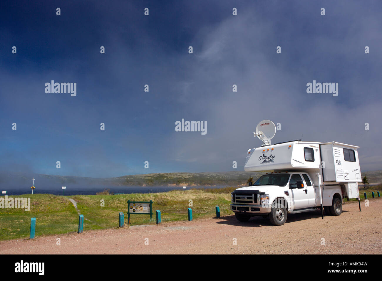 Hicker Camper at the Pinware River Provincial Park campground, Labrador, Atlantic Canada, Canada. Stock Photo