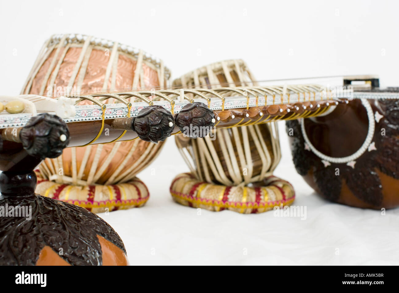 Indian classical musical instruments sitar tabla Stock Photo Alamy