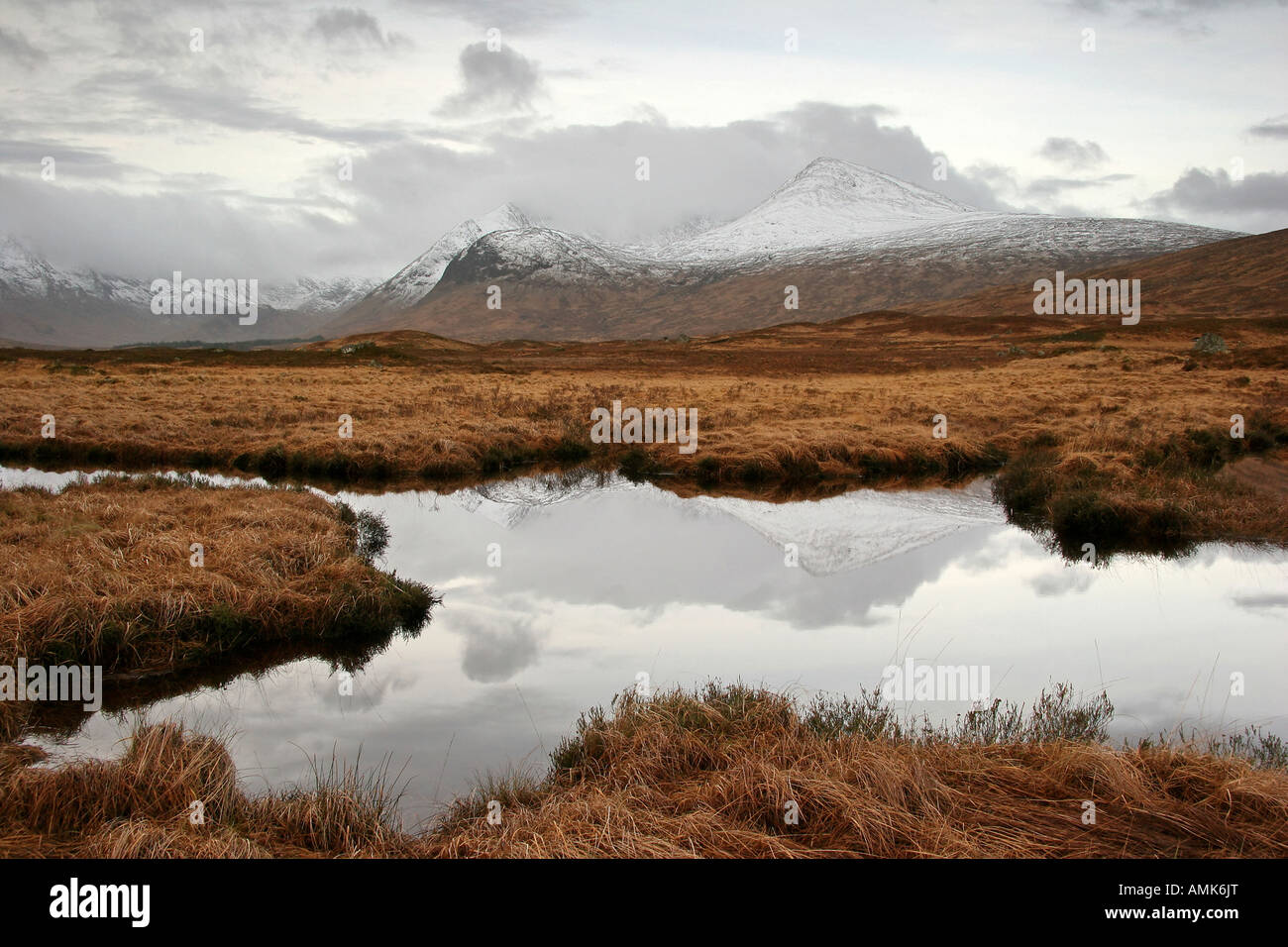 The Black Mount from one of many small lochans on Rannoch Moor Stock Photo