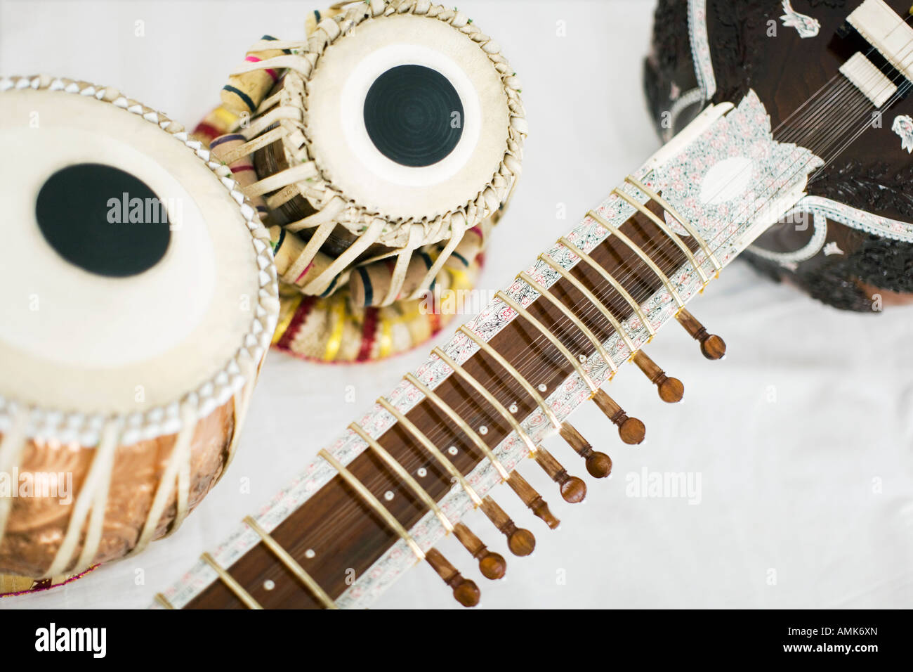 Indian sitar and Tabla on white background Stock Photo Alamy