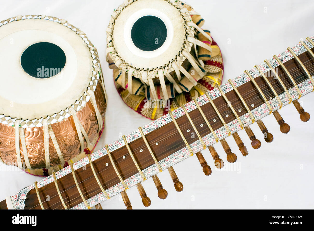 Indian sitar and Tabla on white background Stock Photo - Alamy