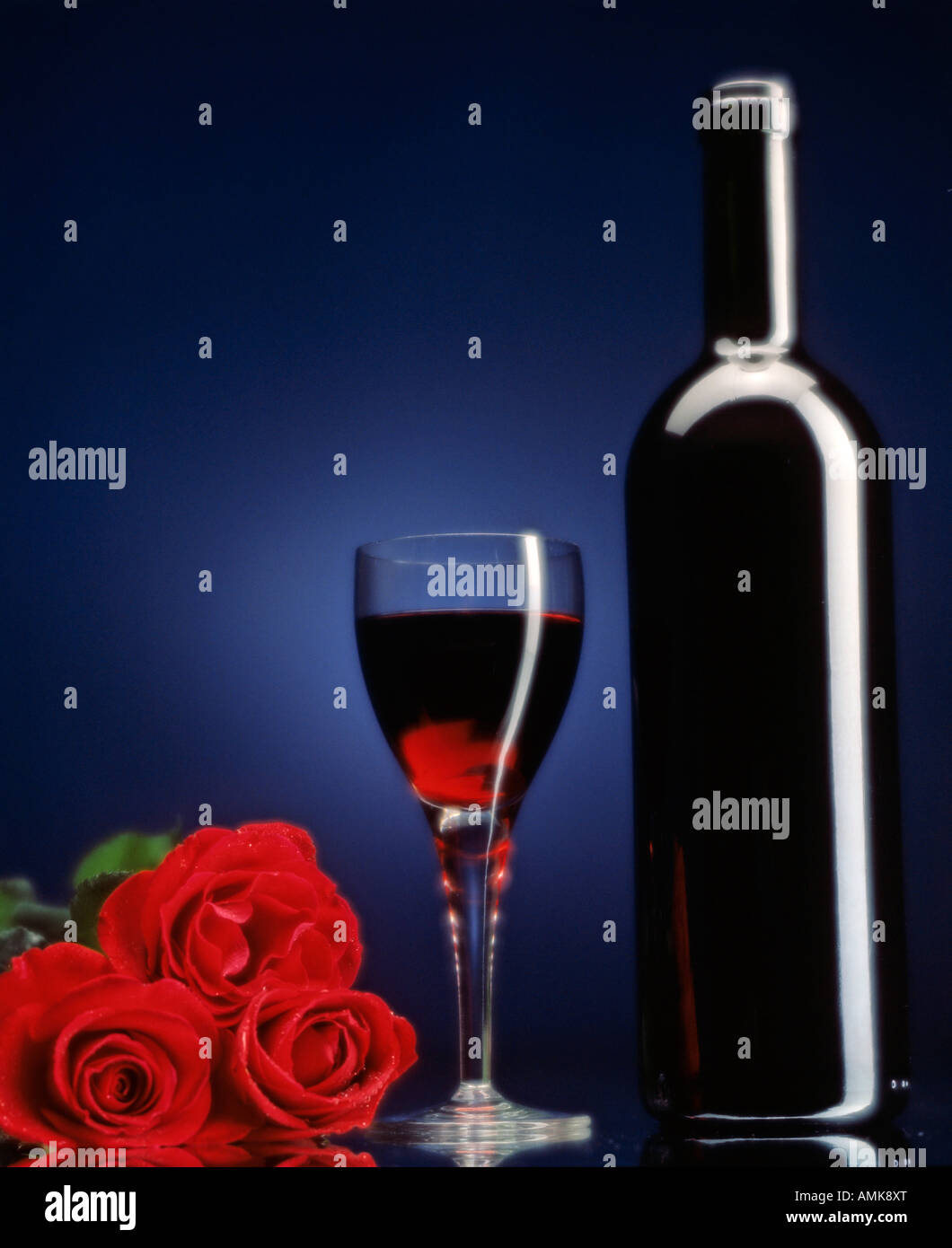 Still Life with Roses and red wine Stock Photo - Alamy