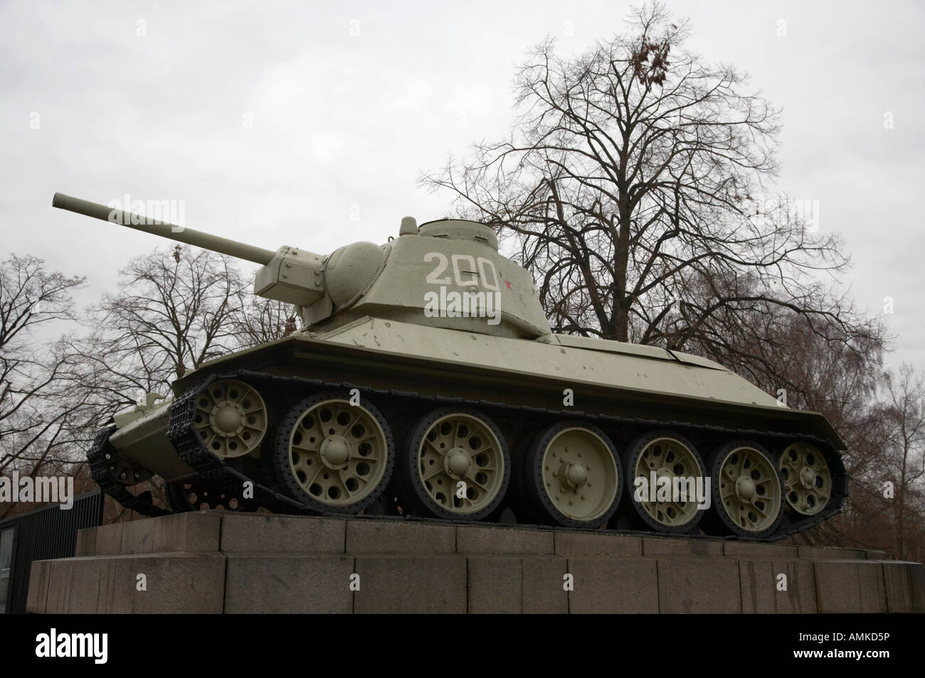 T 34 tank on plinth at the soviet war memorial tiergarten Berlin Germany Stock Photo
