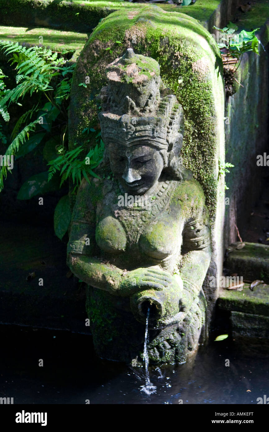 Goddess Stone Statue Water Fountain Monkey Forest Ubud Bali Indonesia