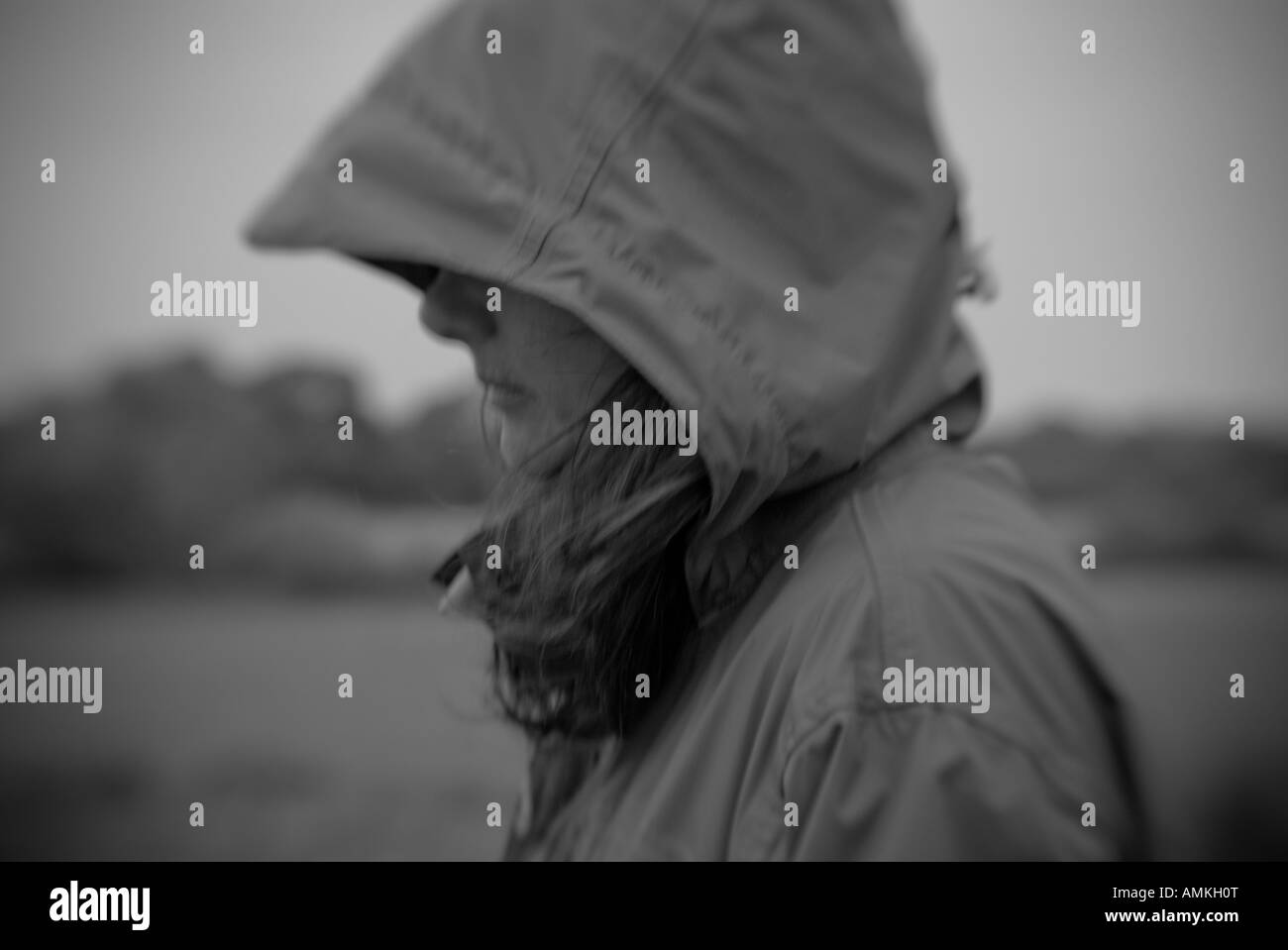 Black and white image of a woman out walking Stock Photo - Alamy