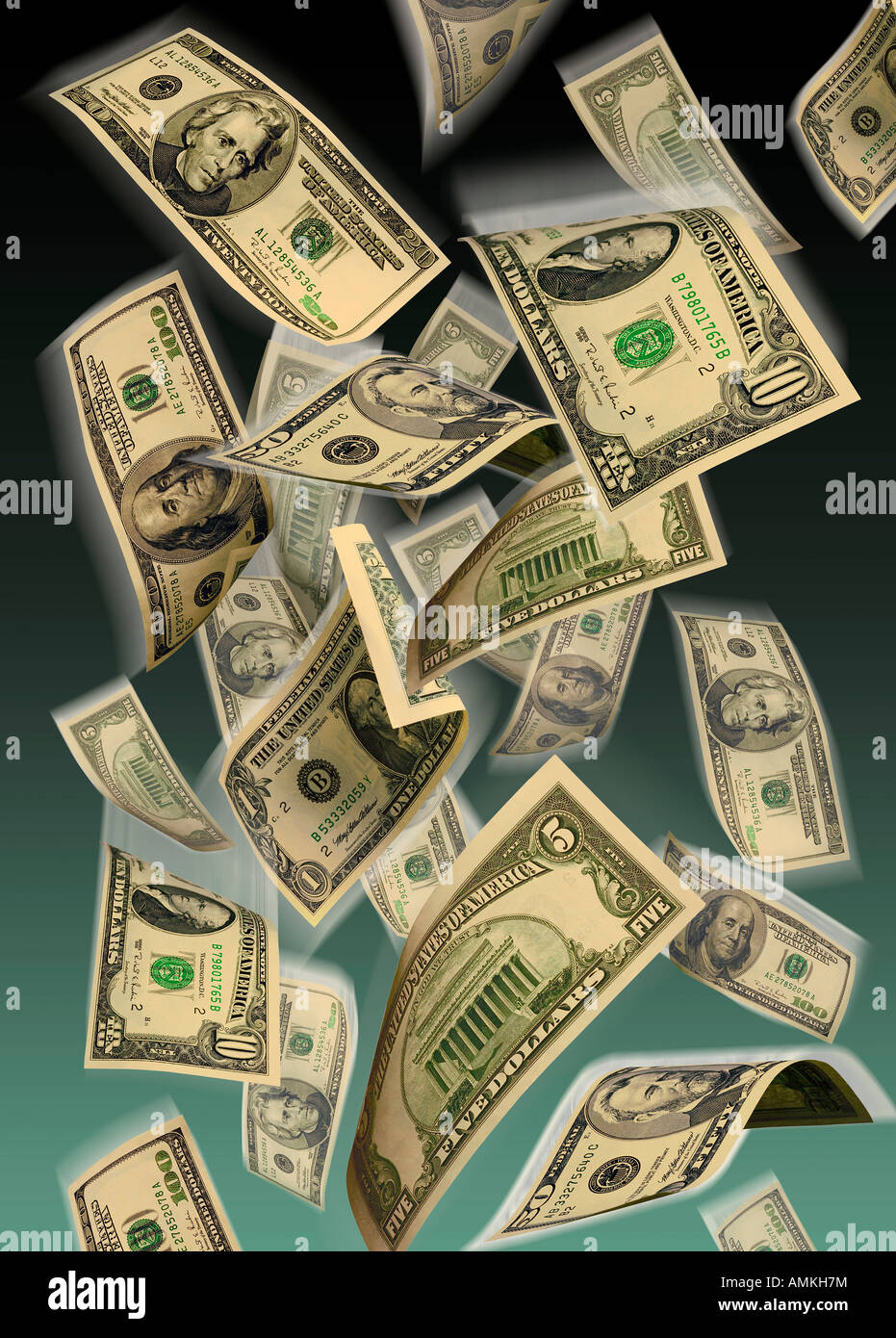 American Dollar notes raining Stock Photo
