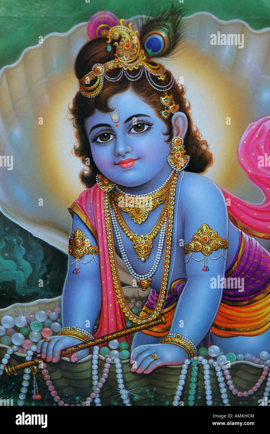 painting of the Hindu God Lord Krishna Stock Photo Alamy