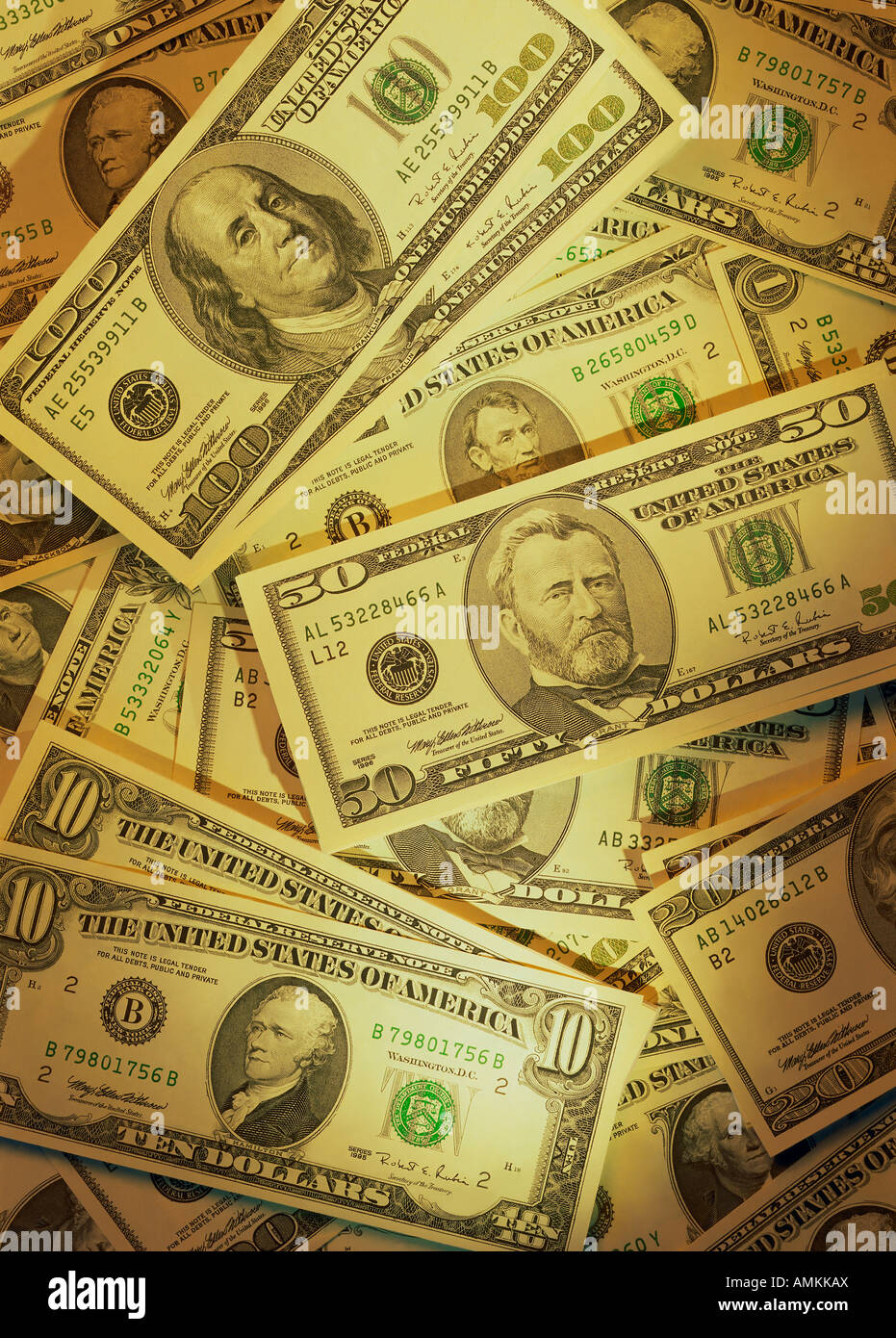 A plenty of american banknotes Stock Photo