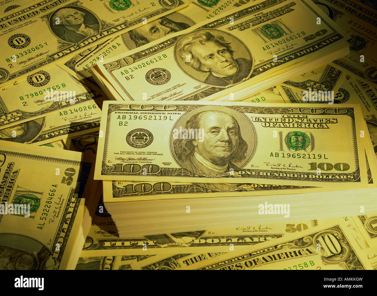 A plenty of american banknotes Stock Photo