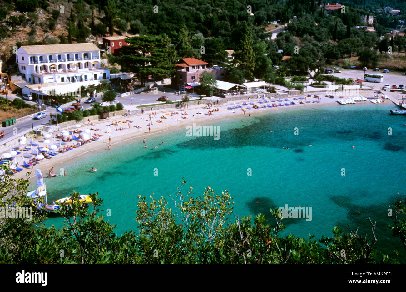 Paleokastritsa Beach Corfu With Turquoise Sea Water And Beach With 