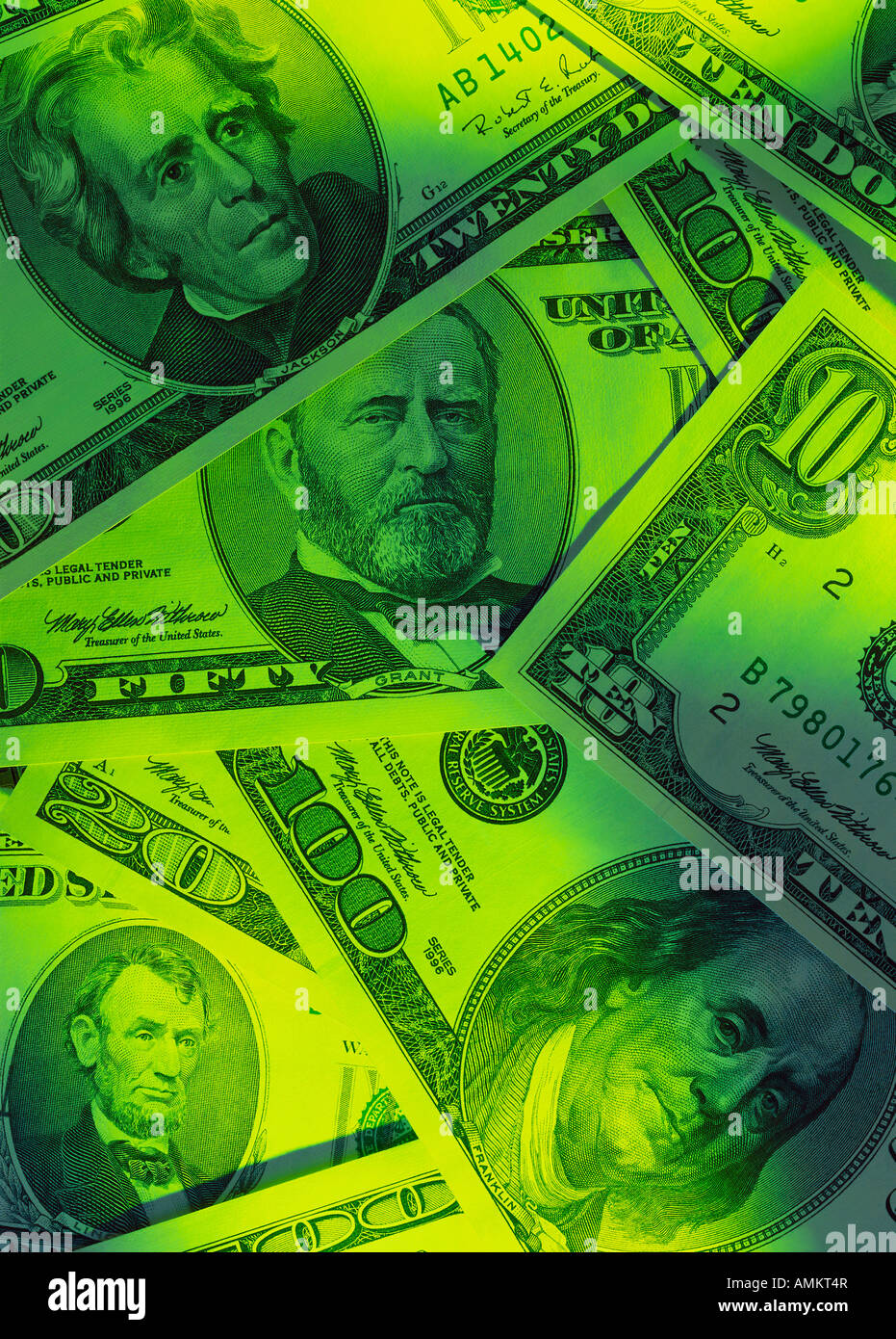 American banknotes in colored light Stock Photo