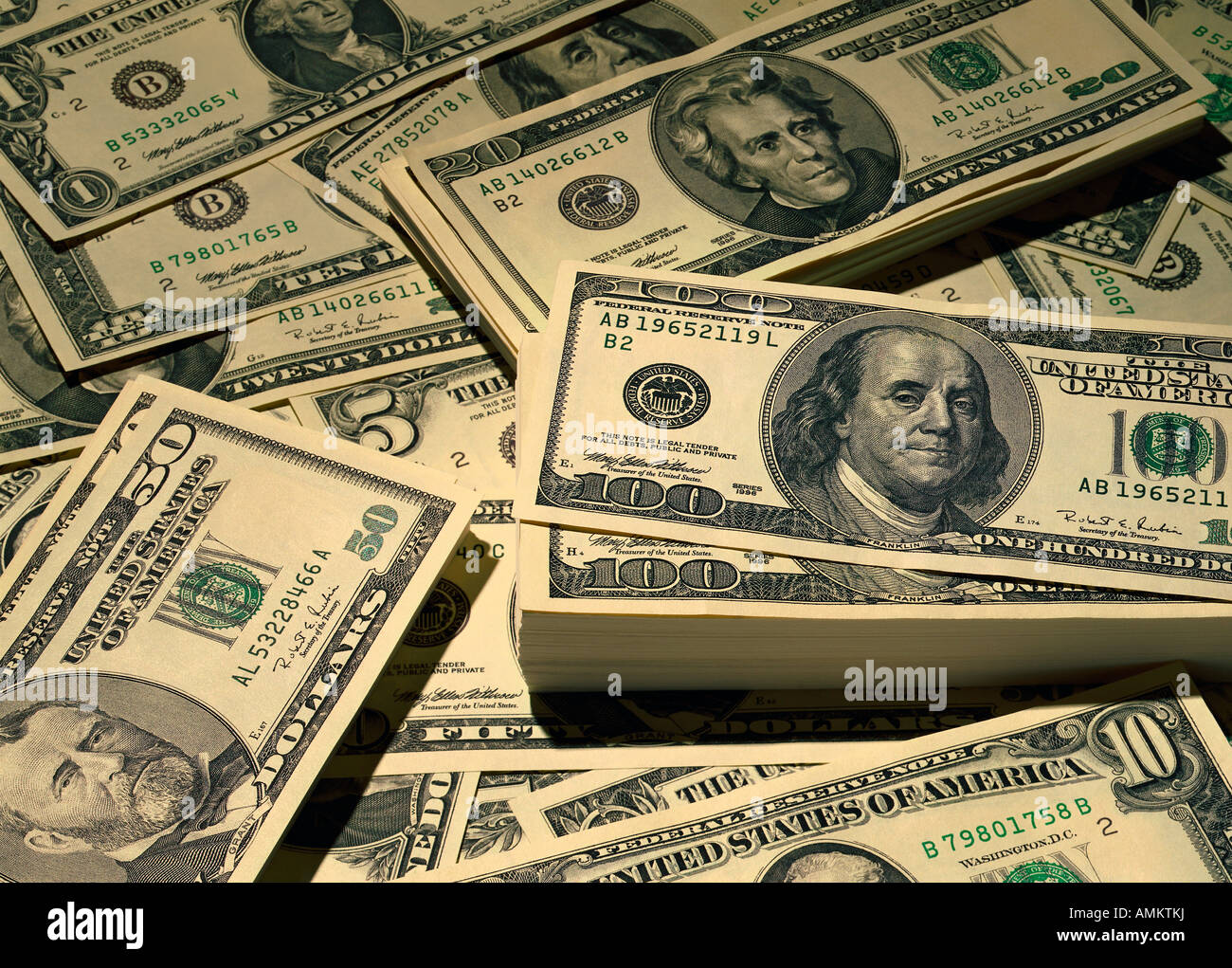A plenty of american banknotes Stock Photo