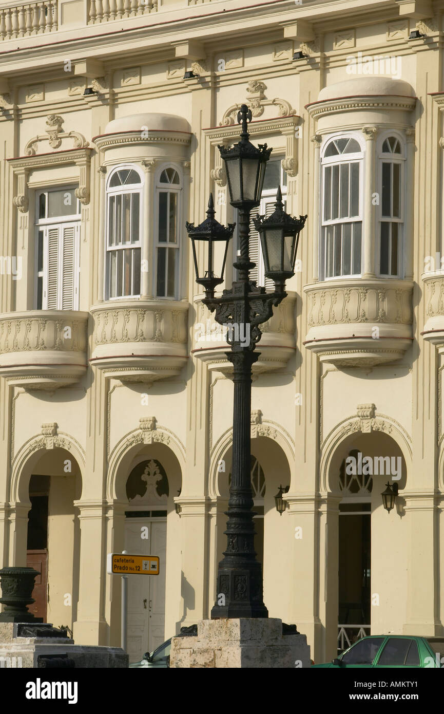 Lamppost in foreground with old historic restored buildings of Old Havana Cuba Stock Photo