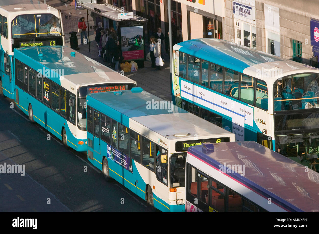 Buses in Leicester s Haymarket bus station Leicestershire UK Stock