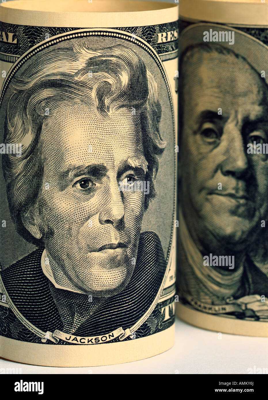 Close-up of rolled American banknotes Stock Photo