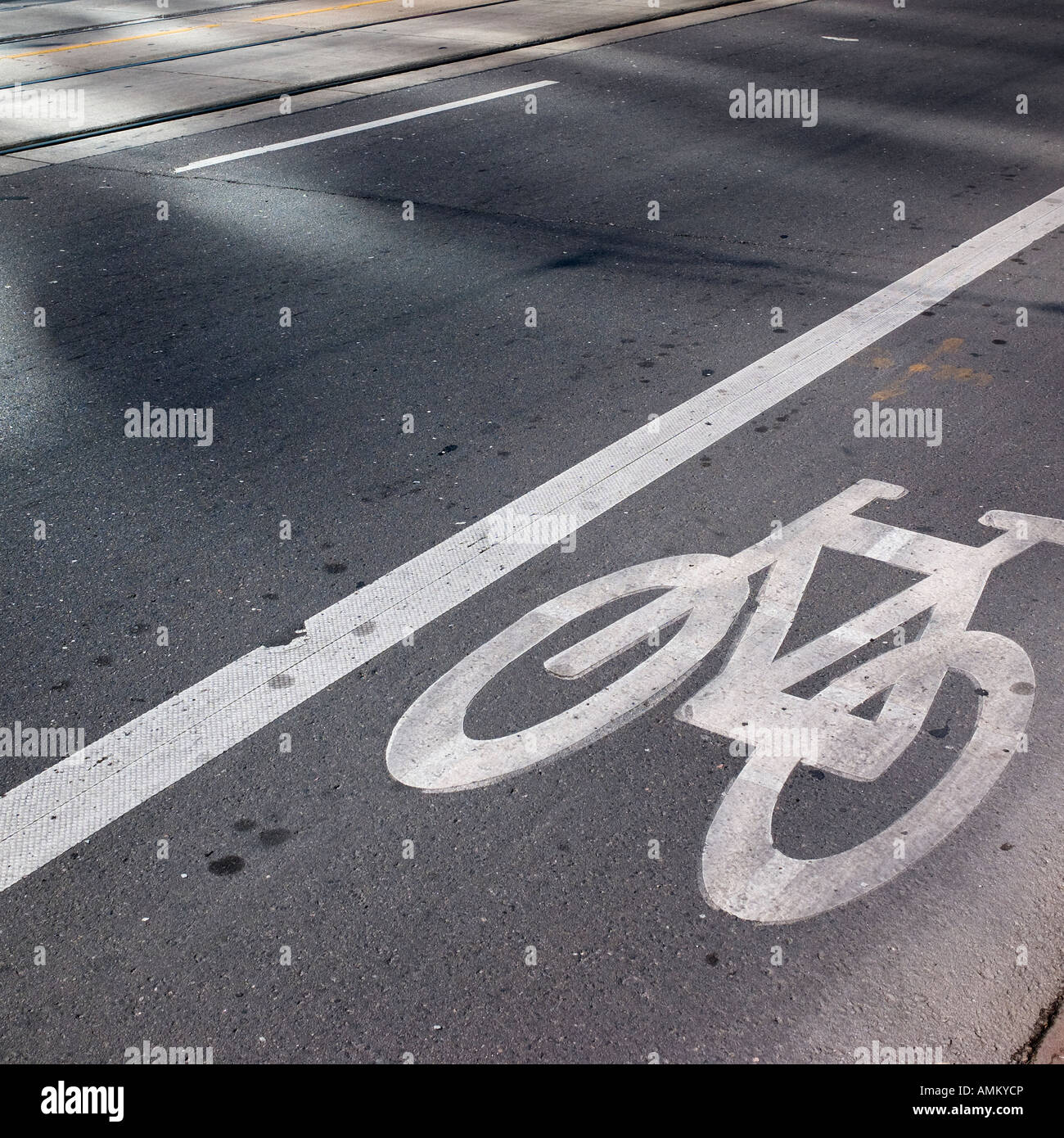 Bike lane for bicyclists to use while commuting in Toronto Ontario Canada Stock Photo