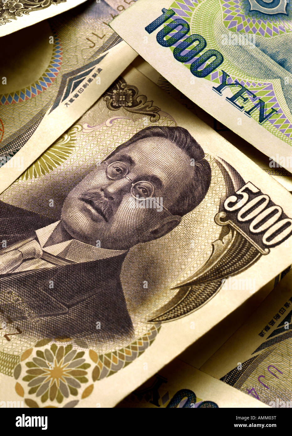 Close-up of Japanese banknotes Stock Photo