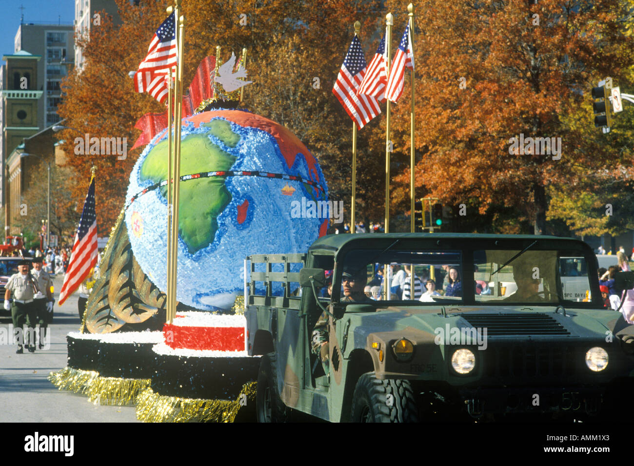 Global Awareness in the Veterans Day Parade in St Louis MO Stock Photo