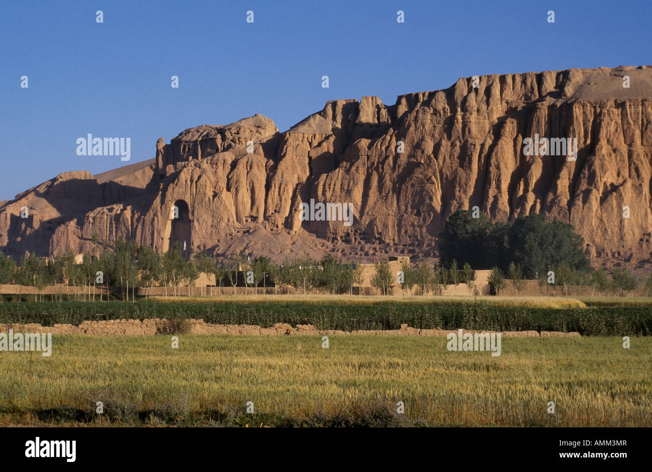 The Bamiyan Valley.  Showing the large Buddha.  Bamiyan flourished as a centre for trade and religious worship until 1221. Stock Photo