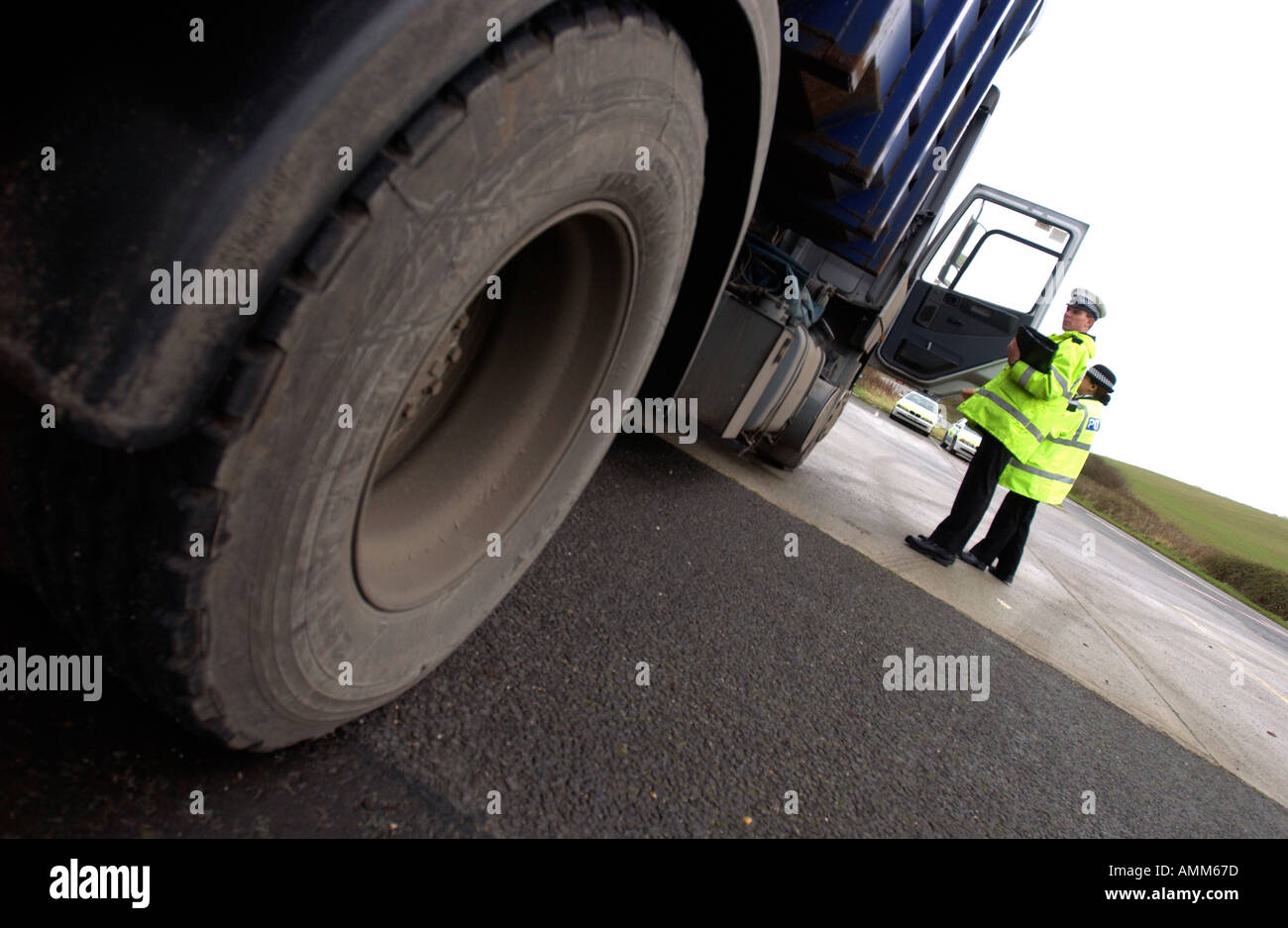 Police conduct safety checks on vehicles Stock Photo Alamy
