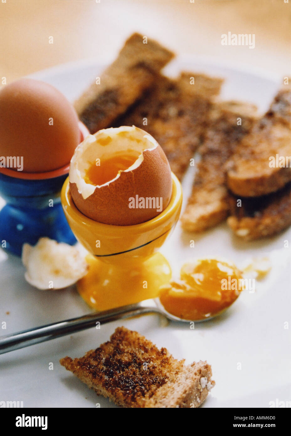 Boiled eggs with soldiers Stock Photo Alamy