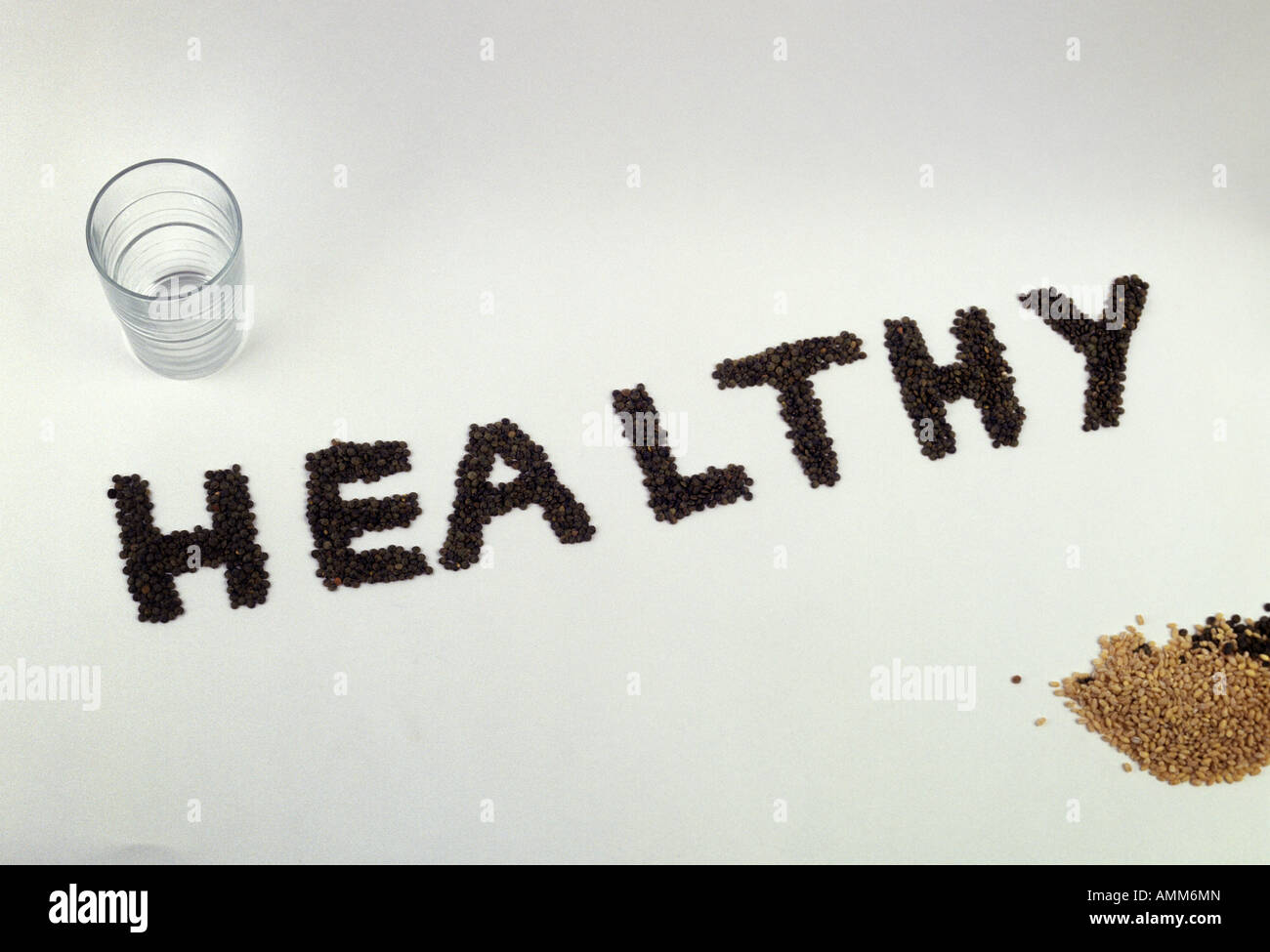 healthy written in lentils Stock Photo