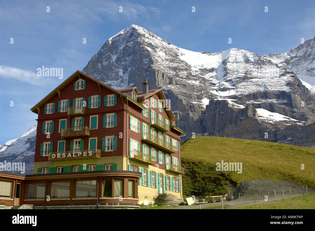 Eiger from Kleine Scheidegg hotel. Grindelwald, swiss alps Switzerland Stock Photo