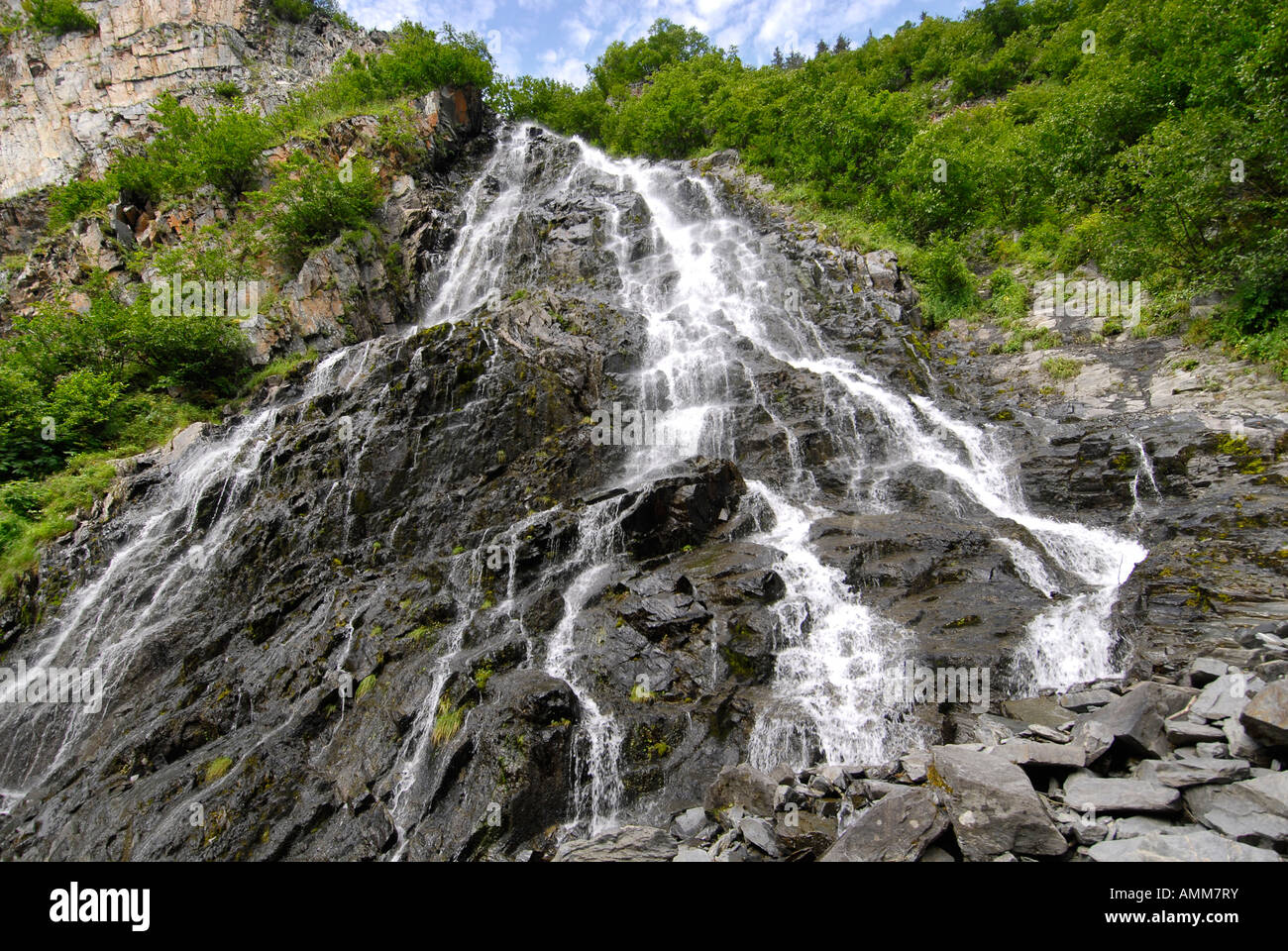 Horsetail Falls along Richardson Highway near Valdez Alaska AK United ...