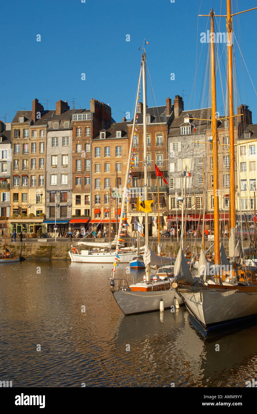 Yachts and harbour restaurants. Honfleur Normandy France Stock Photo ...
