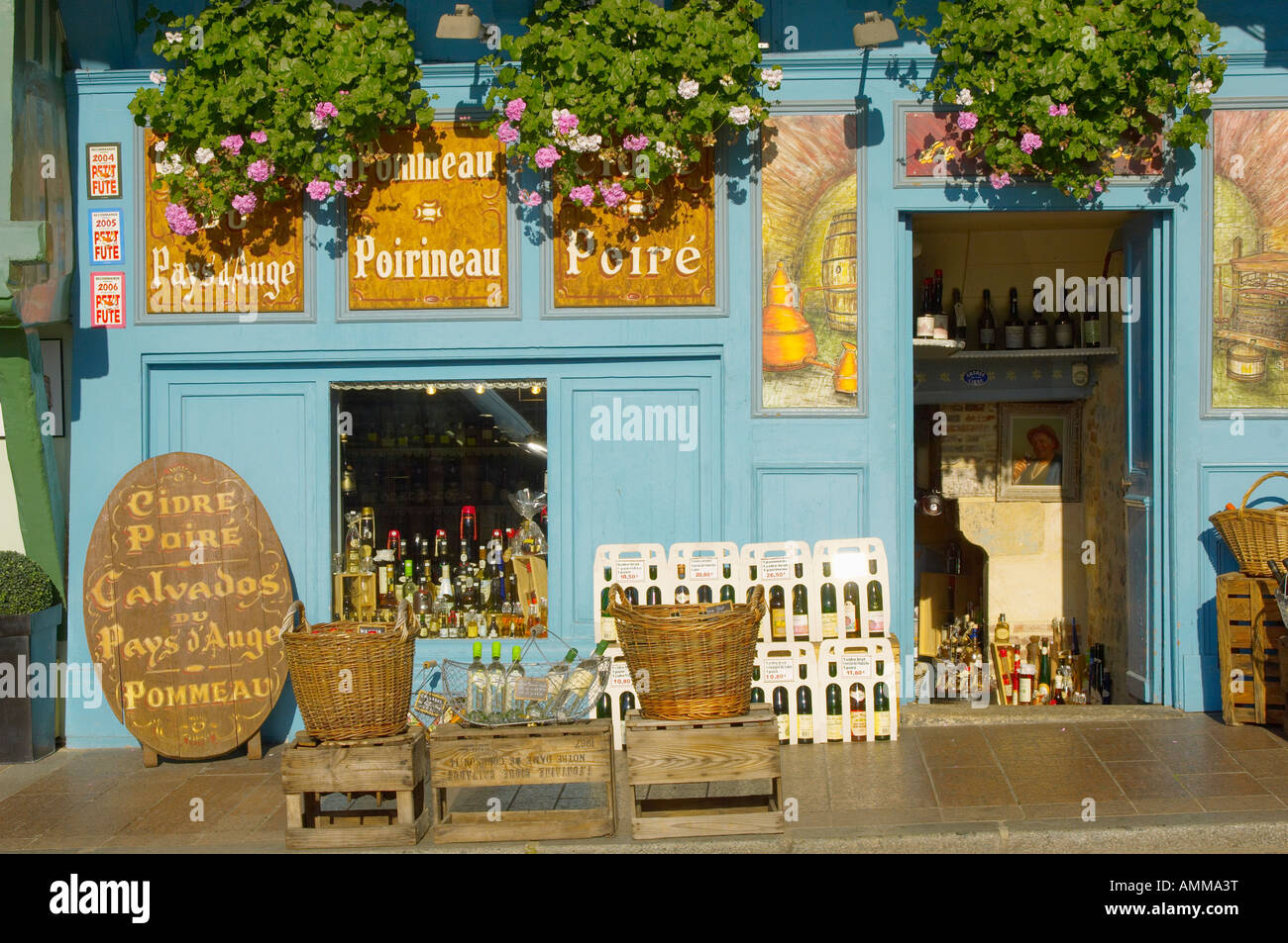 harbour side shot selling Normandy drink, Calvados, Cider. Honfleur Normandy France Stock Photo