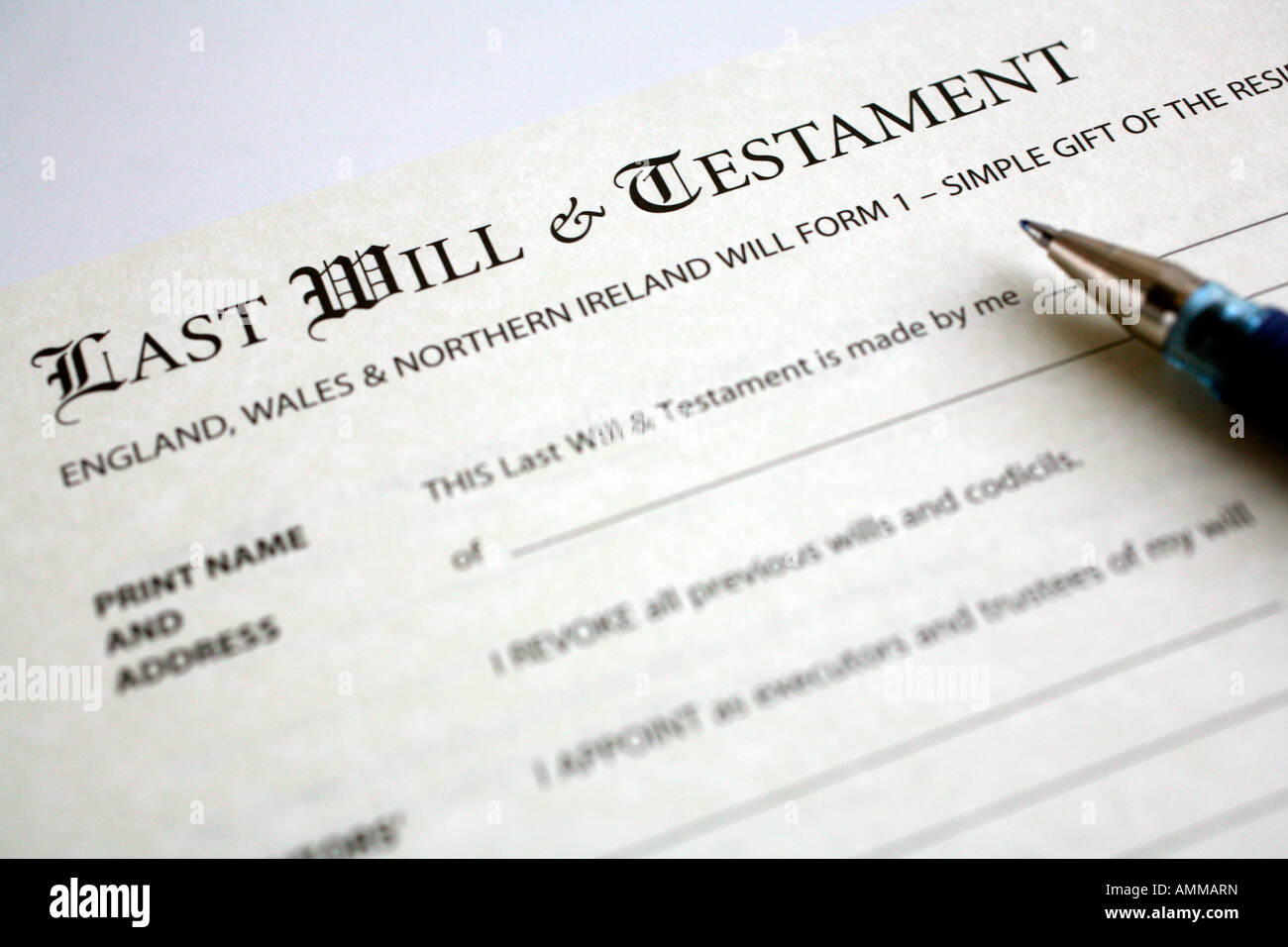 Last Will and Testament Stock Photo
