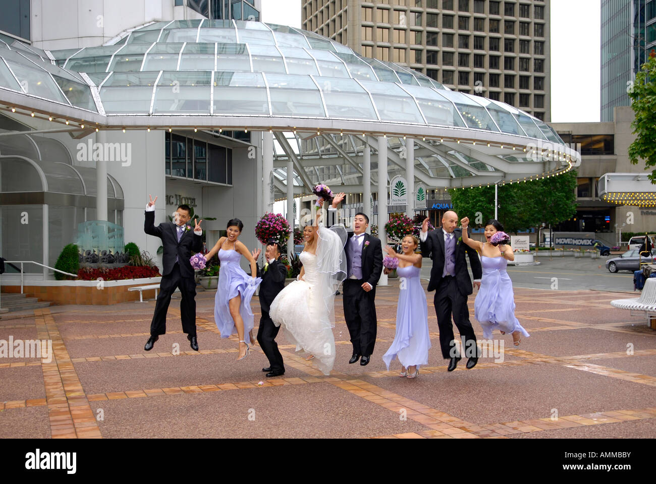 bride groom bridal party photograph photo pictures outside Canada Place