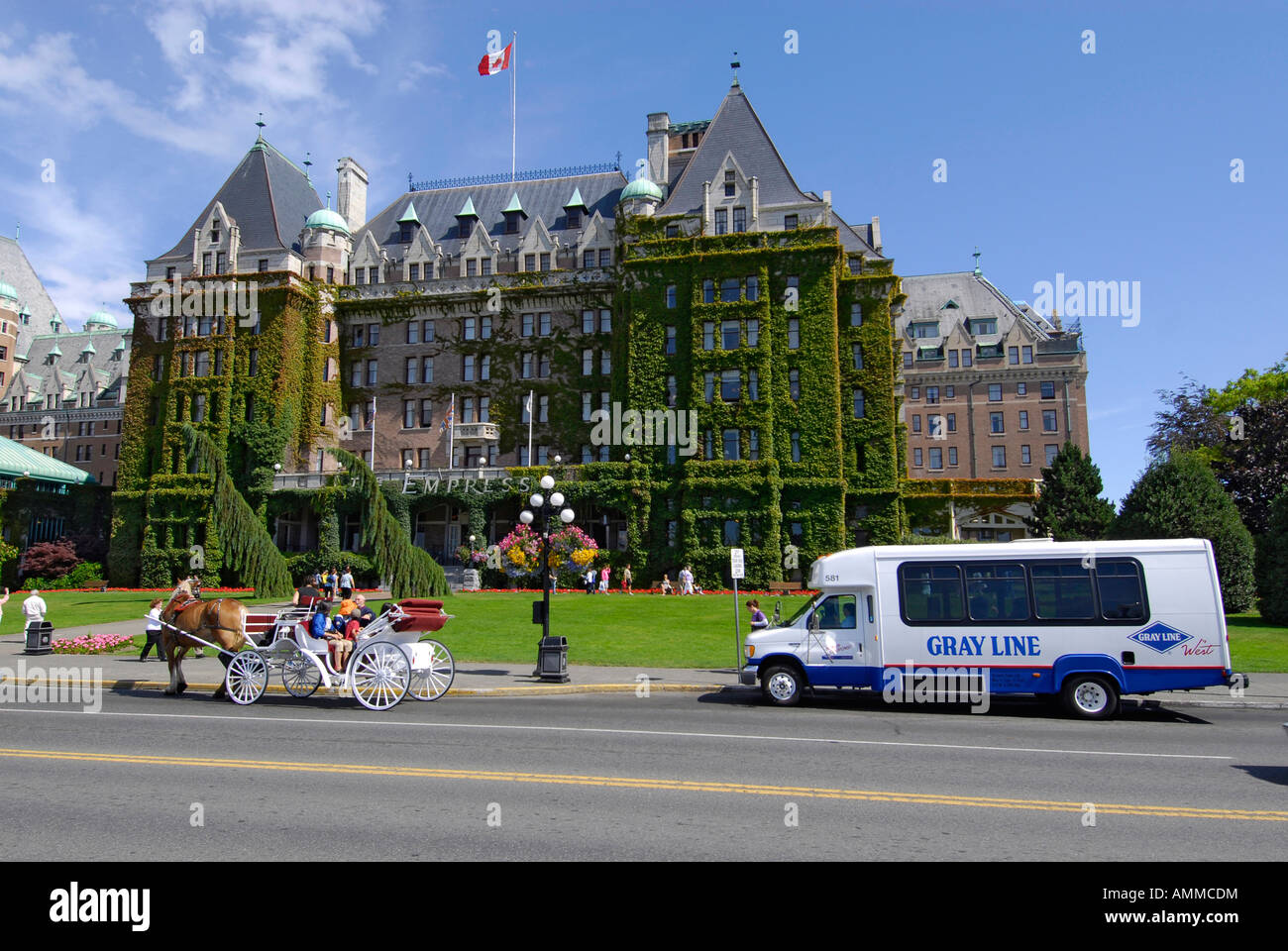 Tour Bus Busses Buses in front of Fairmont Empress Hotel Victoria