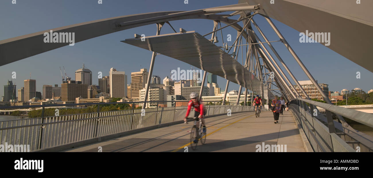 Cyclists and pedestrians crossing the Goodwill Bridge in Brisbane Stock