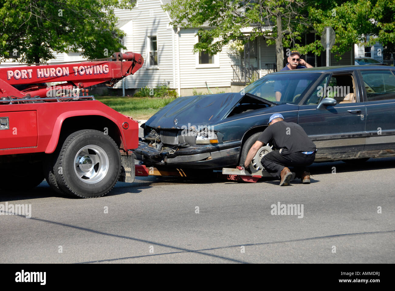 Car Accident tow truck towing the cars away Stock Photo - Alamy