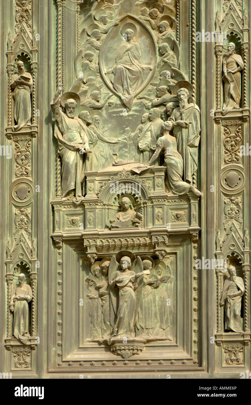 Close up of the bronze doors sculptures of the Florence Duomo
