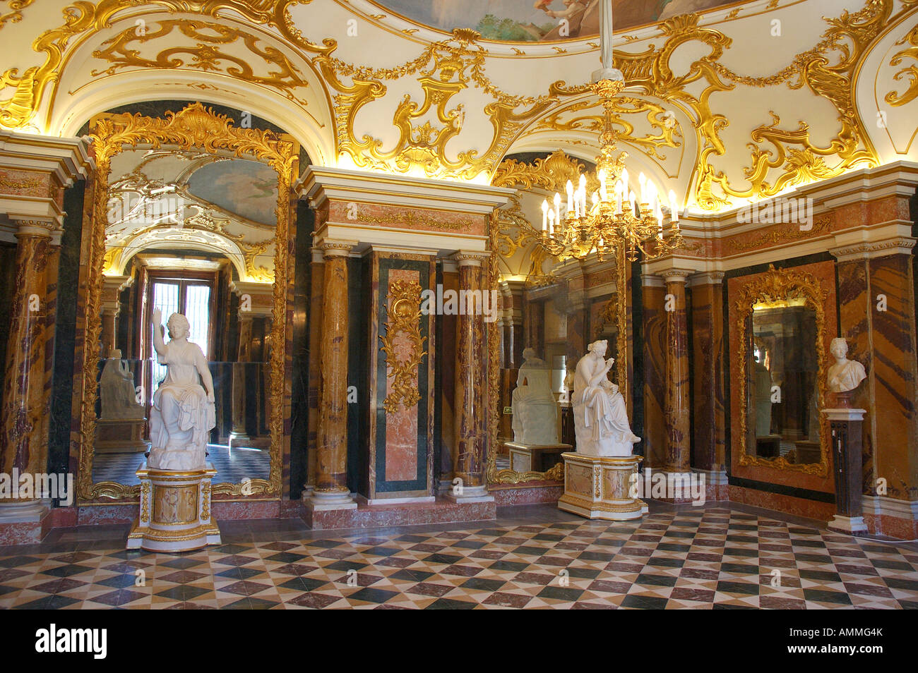 Eight columns room in Royal Palace of La Granja of San Ildefonso Segovia province Spain Stock Photo