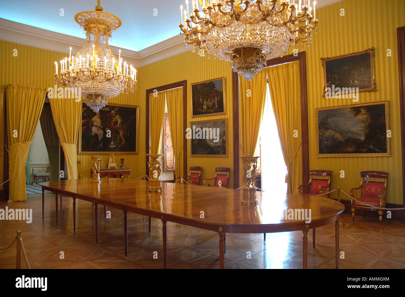 Dining room in Royal Palace of La Granja of San Ildefonso Segovia province Spain Stock Photo