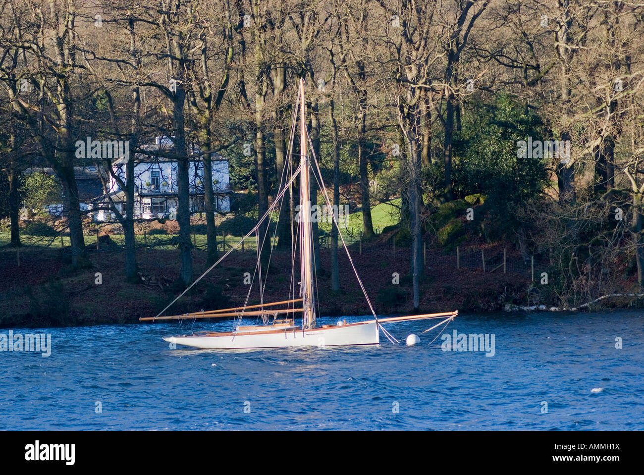 An Unusually Rigged Sailing Boat at a Mooring on Lake Windermere Lake
