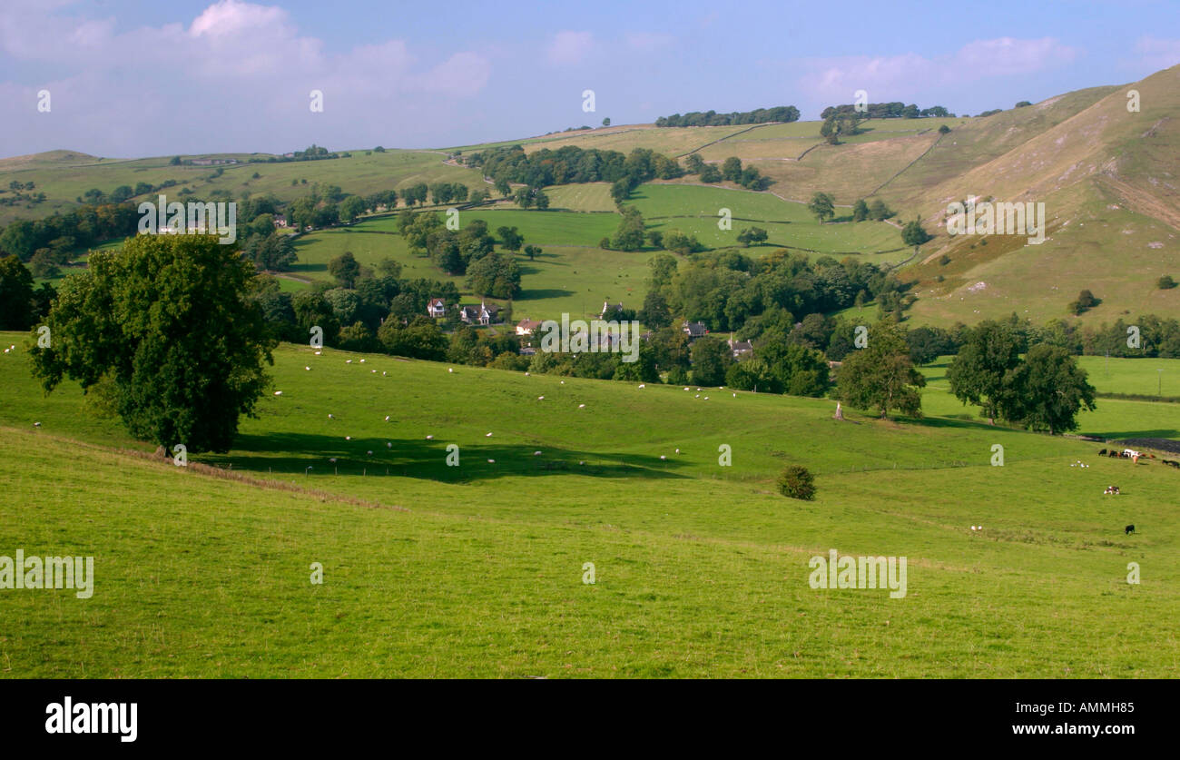 View of rural landscape near Ilam in the Peak District Derbyshire
