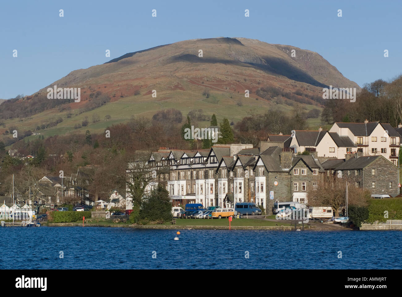 Terrace of Lakeland Houses Including Youth Hostel at Ambleside Lake