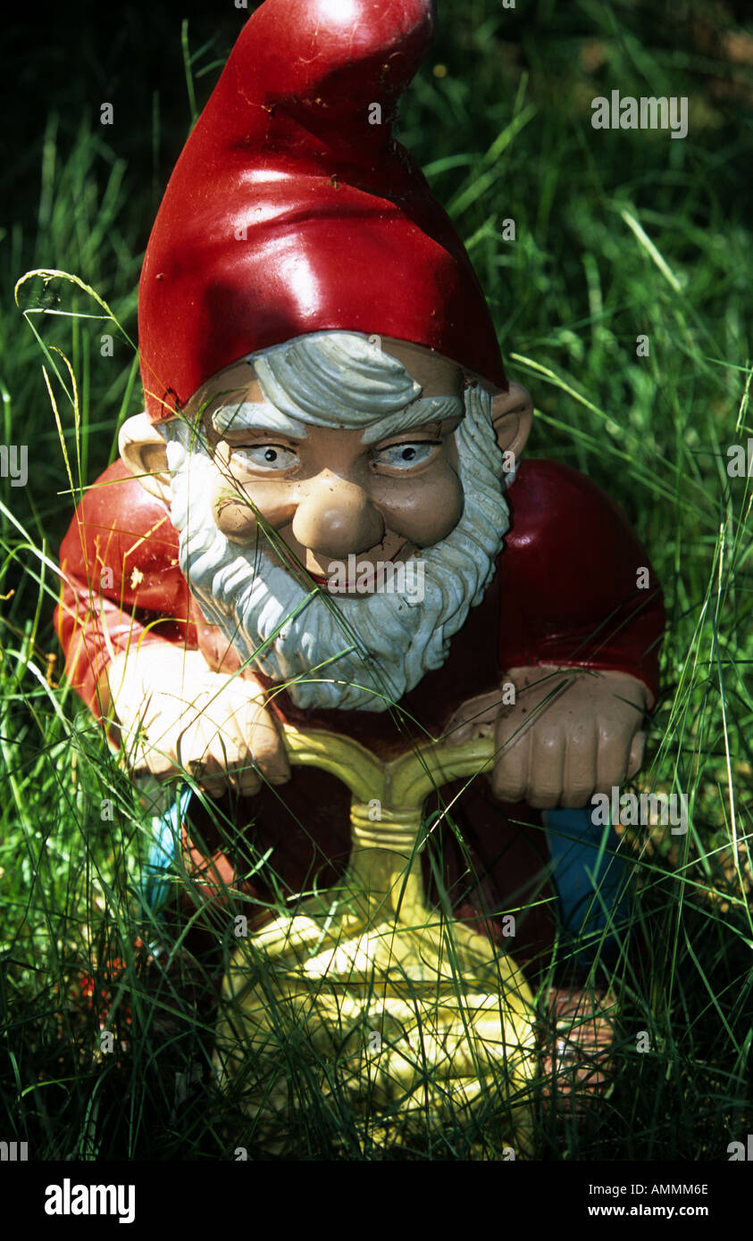 A garden gnome a 'Gnome Magic', a visitor attaction in off the A12 in Dedham, Essex, UK. Stock Photo