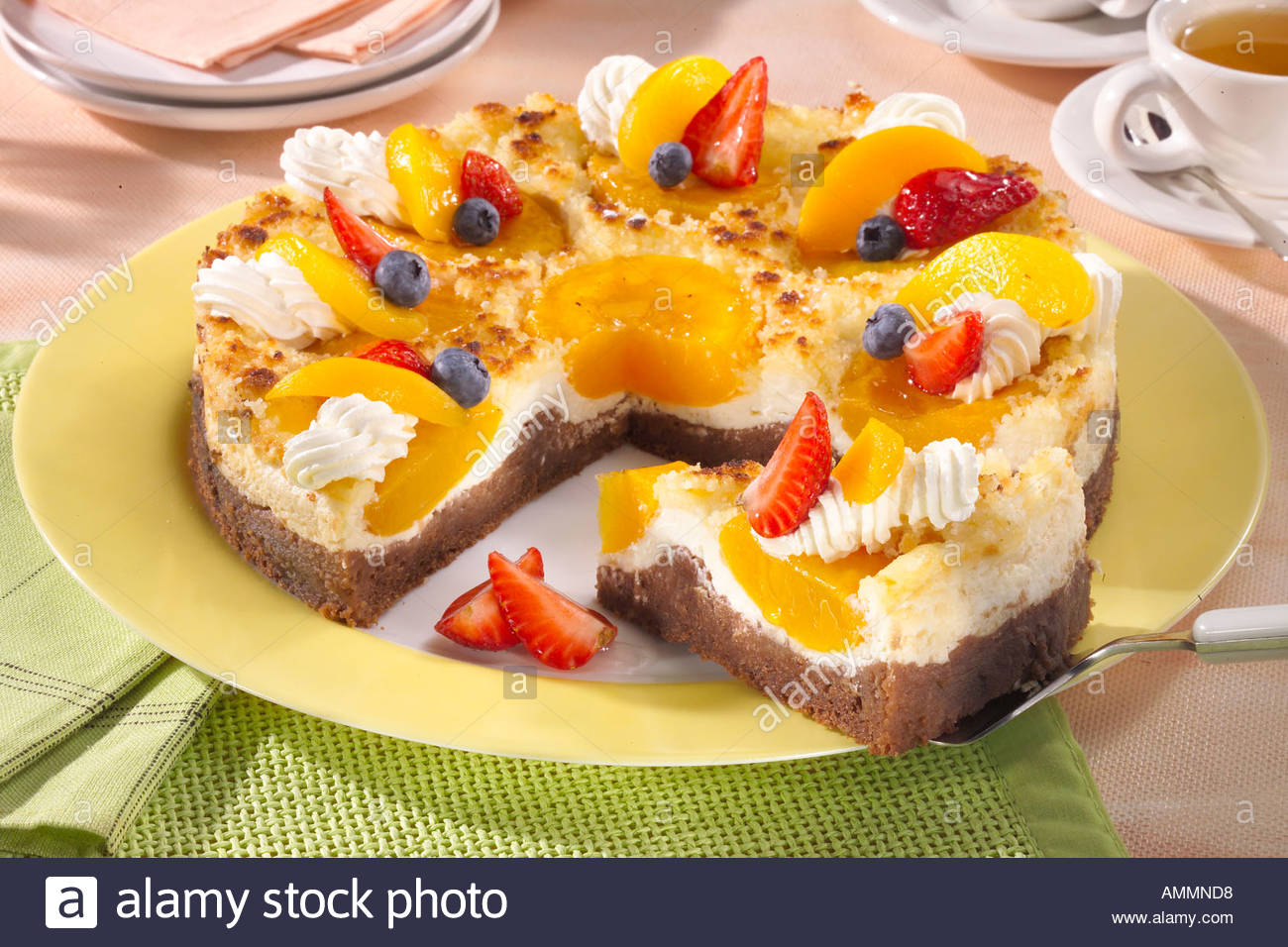 Cottage Cheese Cake With Peaches Stock Photo 4994519 Alamy