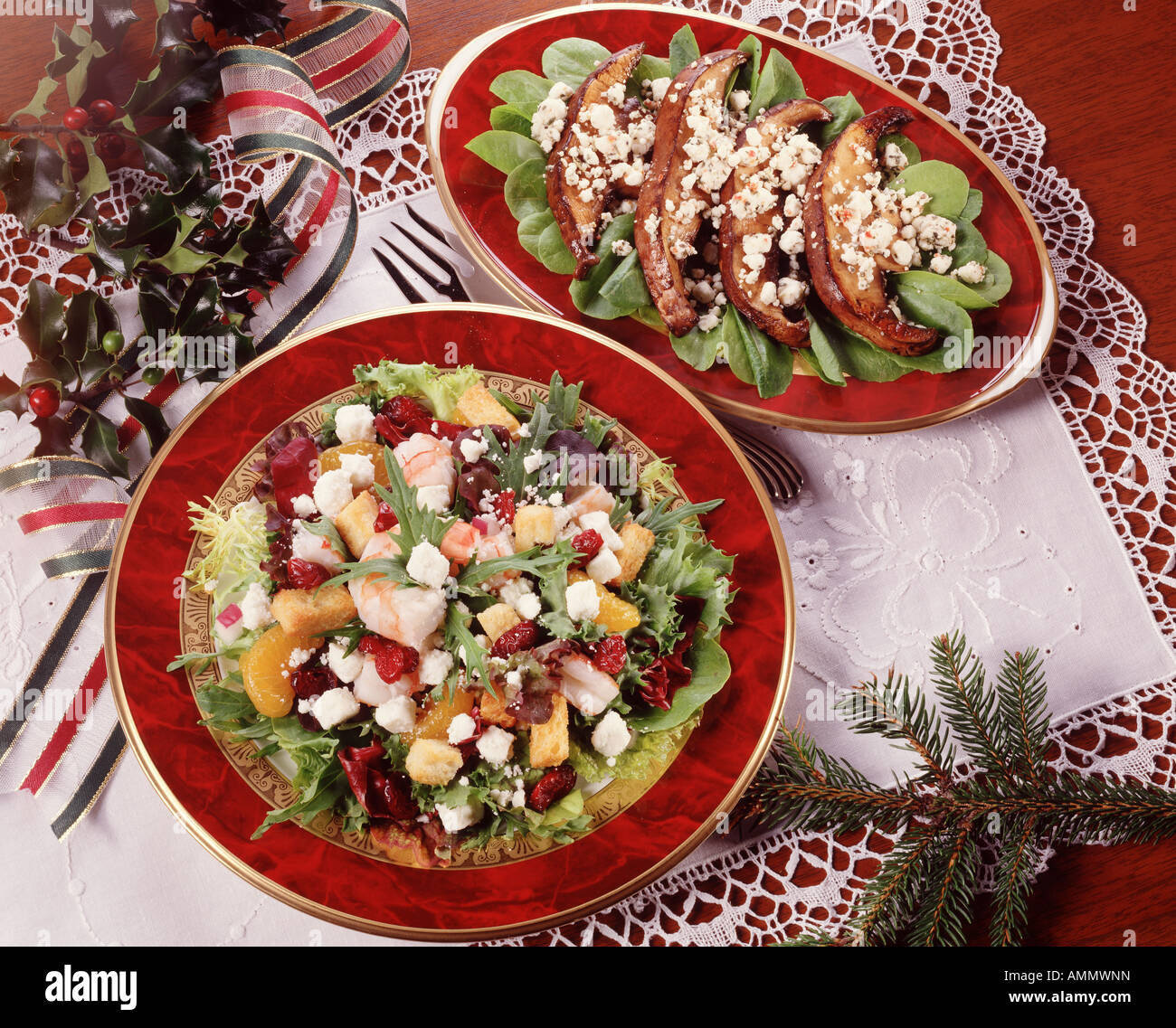 Festive holiday party salad, grilled potabello mushroom appetized Stock Photo
