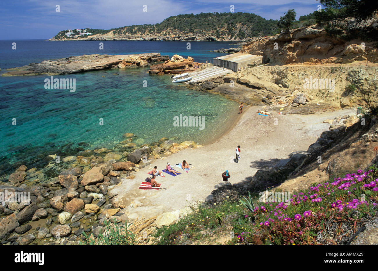 bay and beach at Cala Xarraca Stock Photo