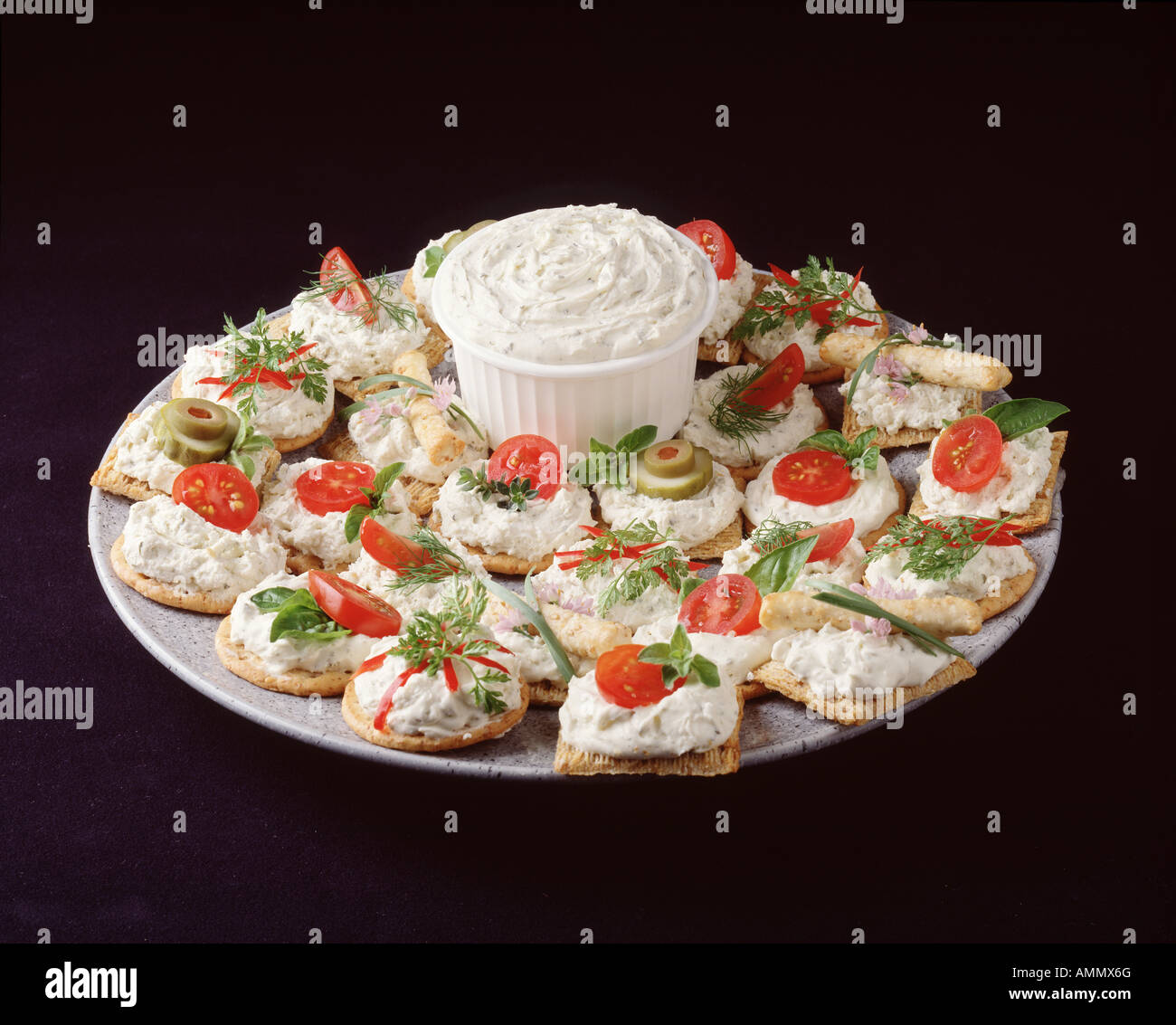 Spreadable cream cheese snack food crackers Stock Photo Alamy