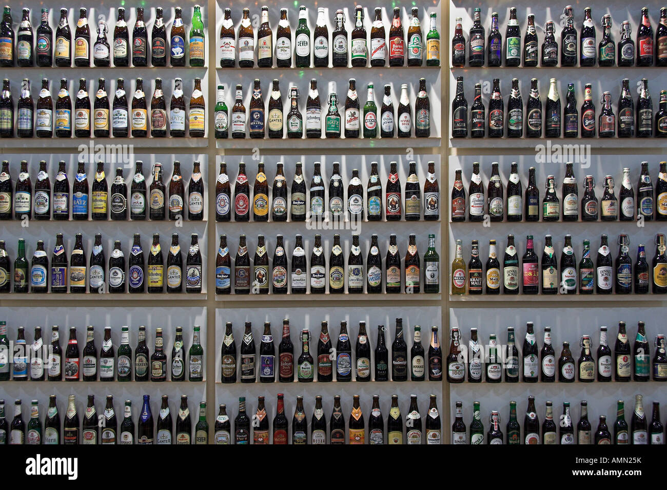 Beer Bottles On Shelves Stock Photo Alamy